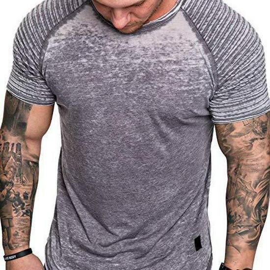 Men's Casual Wrinkled Solid Color Short Sleeve T-shirt - Summer Fashion