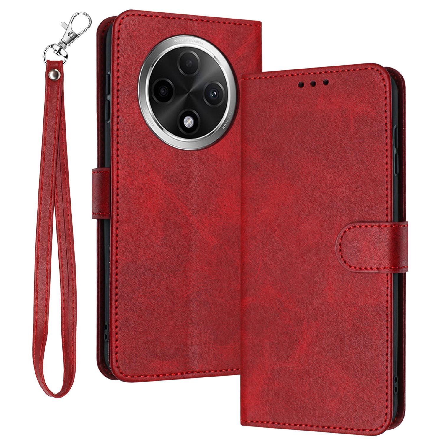 

For Oppo A2 Pro 5G/A3 Pro (China) 5G Case Calf Texture PU Leather Stand Wallet Phone Cover Red