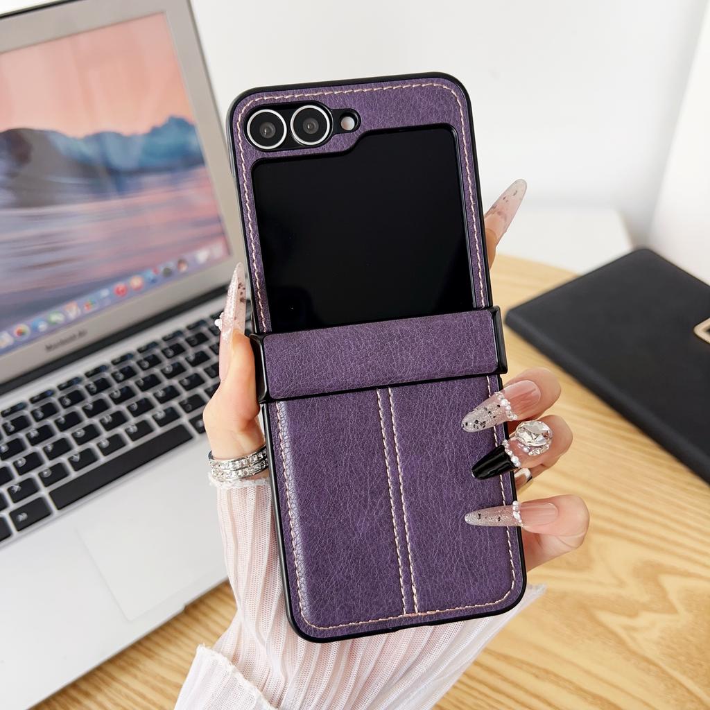 Luxus Kalbsleder PU Leder Linienstruktur Faltbare Handyhülle für Samsung Galaxy Z Flip 6 5 4 3 5G Linsenschutz Matt Stoßfeste Hülle