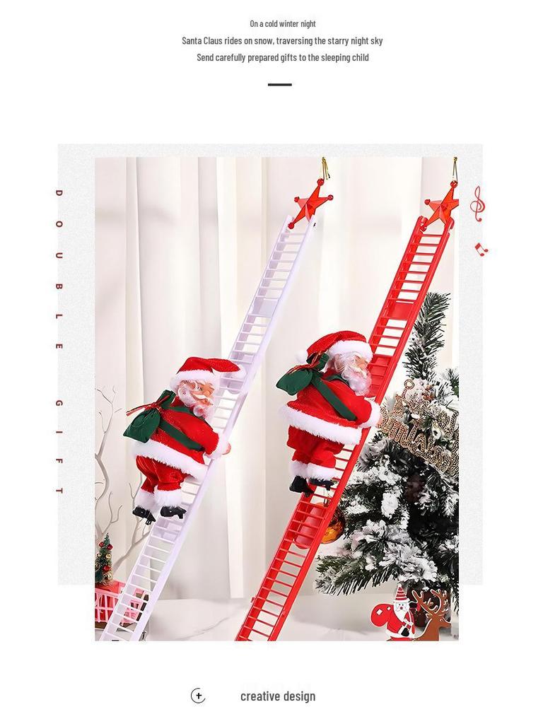 Red Climbing Santa Claus with White Ladder for Christmas Decor