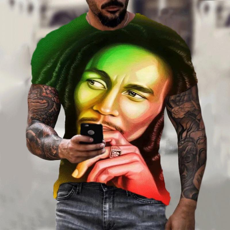 Nuova T-shirt 3D Harajuku Stampa Bob Marley da Uomo a Maniche Corte Estiva Casual Traspirante Oversize Moda Popolare Cime Rapper