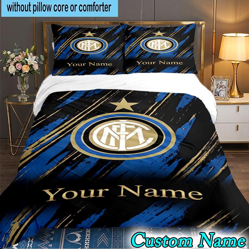 3PCS Custom Name Inter Milan Emblem Bedding Set Duvet Cover Closure Includes 1 Duvet Cover & 2 Pillowcases for All Seasons Bedroom Decor