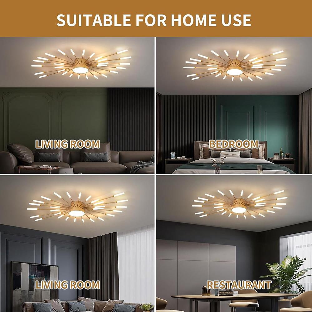 Modern LED Ceiling Light,28 Heads Gold Flush Mount Ceiling Lamp Acrylic Lampshade Chandelier, for Children's Room, Bedroom, Living Room
