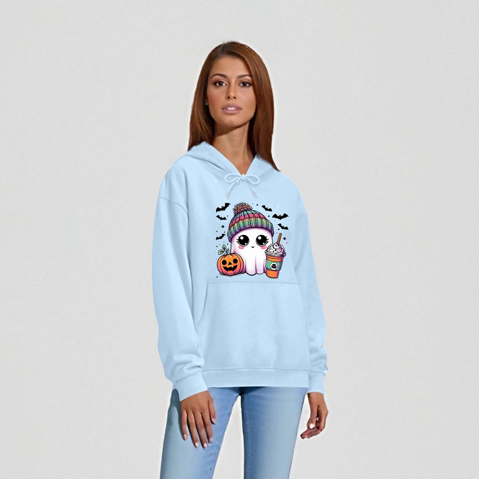 

Женская однотонная толстовка с капюшоном с длинным рукавом и принтом на Хэллоуин XL