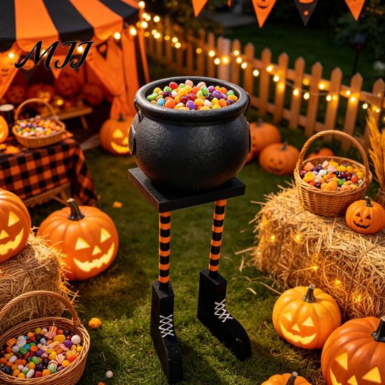Eye-catching Seasonal Party Decor Halloween Cauldron Candy Bowl, 20 Inch Witch Leg Dish Bucket, Home for Fall Festival Plastic Large Pot Bucket Indoor