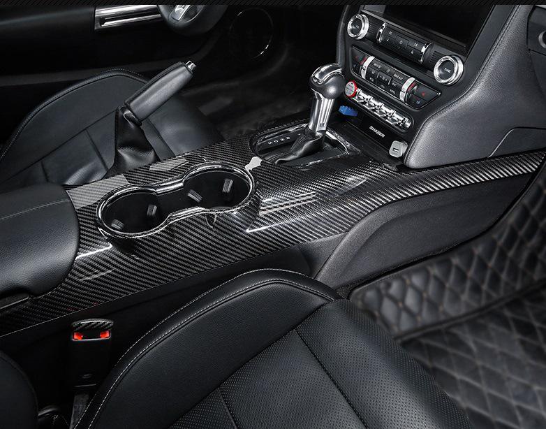 Tantan Carbon Fiber Center Console Cup Holder & Shift Panel for Ford Mustang - Dry Real Carbon Fiber Interior Parts