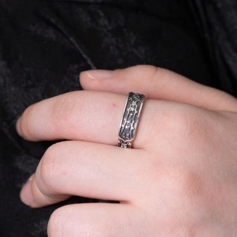 Adjustable Open Ring Men Women Vintage Chinese Calligraphy Style Geometric Band Copper Jewelry
