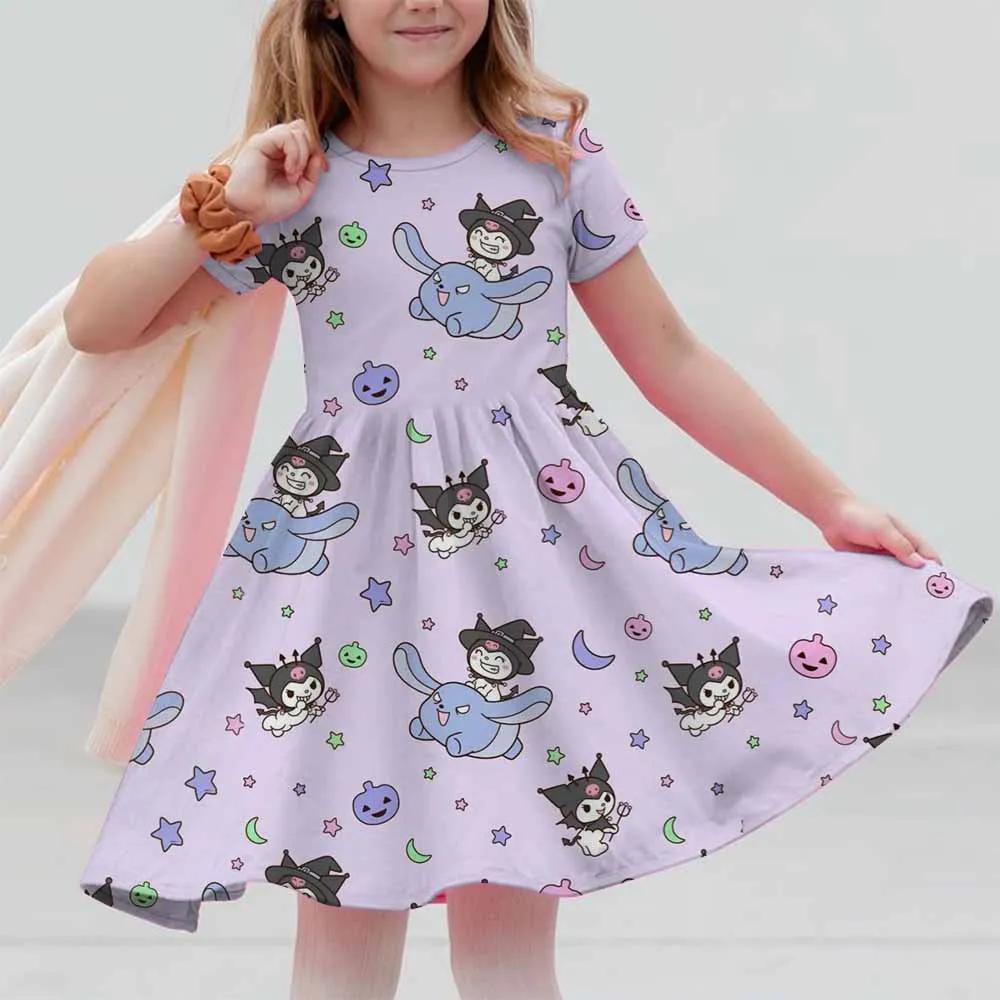 New Summer Dress Fashion Cartoon Cute Hello Kitty 3D Print Dresses Kids Short Sleeve Princess Girls Party Children Clothes