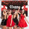 Trgowaul Happy Birthday Banner Backdrop - Red Black Birthday Party Decorations, Birthday Party Supplies Kids Men Women, Bday Gifts Sign Photo Booth