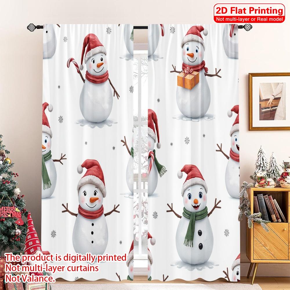 

2pcs 2D flat printing Merry Christmas Window Drapes Christmas Snowman Santa Claus Fabric Without Electricity Family Party 52.50×116.00 CM 2pcs