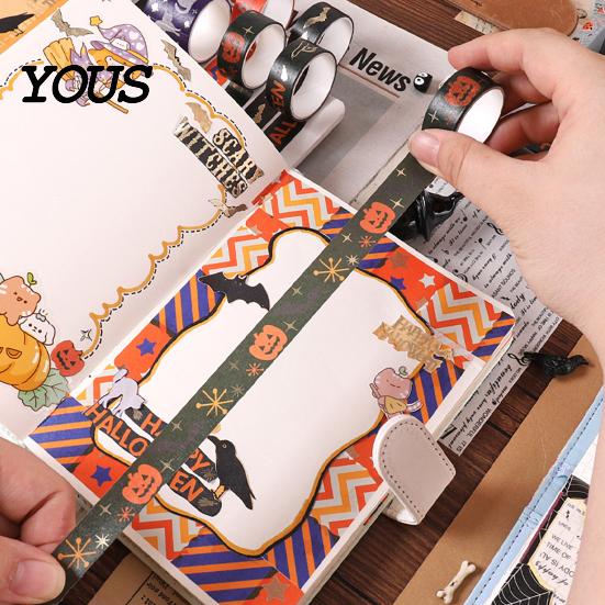 Pumpkin And Bat Washi Tape 8 Rolls Halloween Tape, Spooky Witch Cat Pattern Decorative Hot Stamping for Junk Journaling Supplies, Scrapbooking,