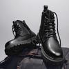 Fashion Mens Ankle Boots Winter Hiking Motorcycle Boots Casual Fashion Low-heeled Genuine Leather High Top Black Warm Cotton Shoes