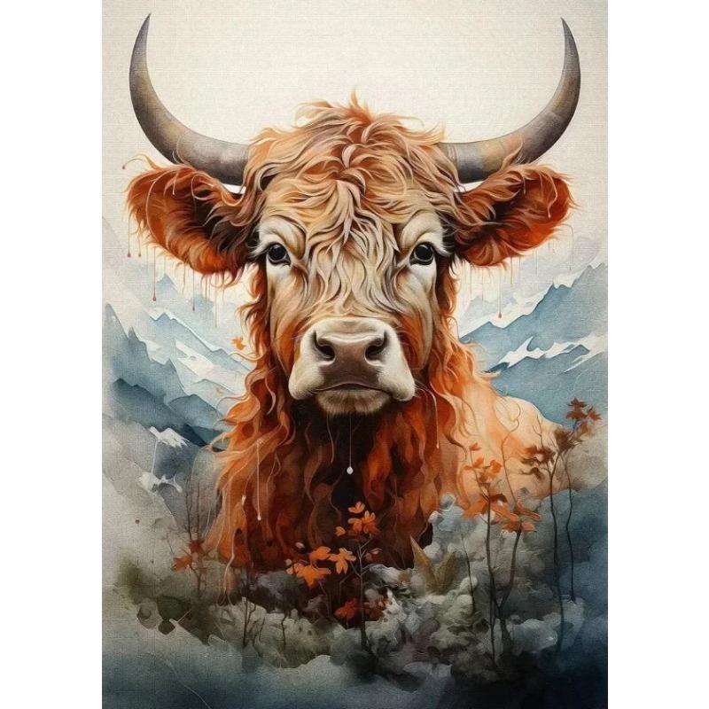 Scottish Highland Cow Wild Animal Nordic Nature Landscape Poster Canvas Painting Wall Art Pictures for Room Home Farmhouse Decor