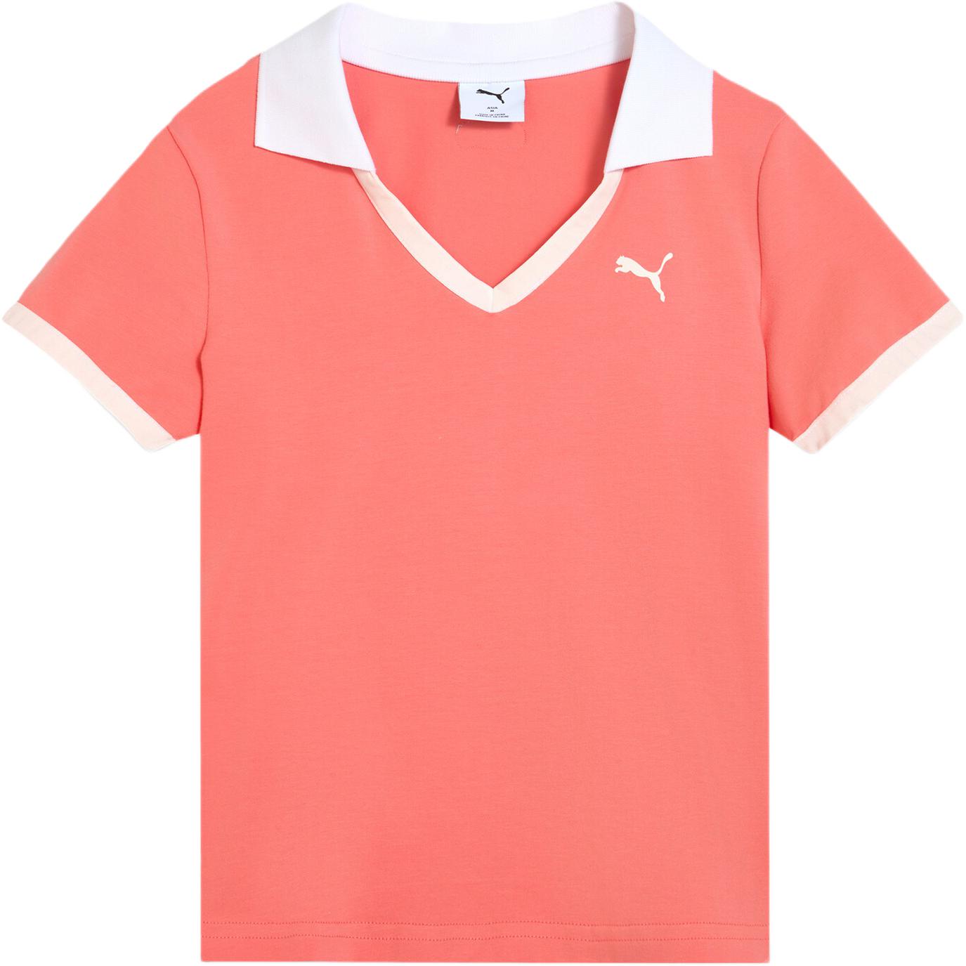 Puma Classic Slim Fit V-Neck Logo Short Sleeve T-Shirt Women tops 633121 S