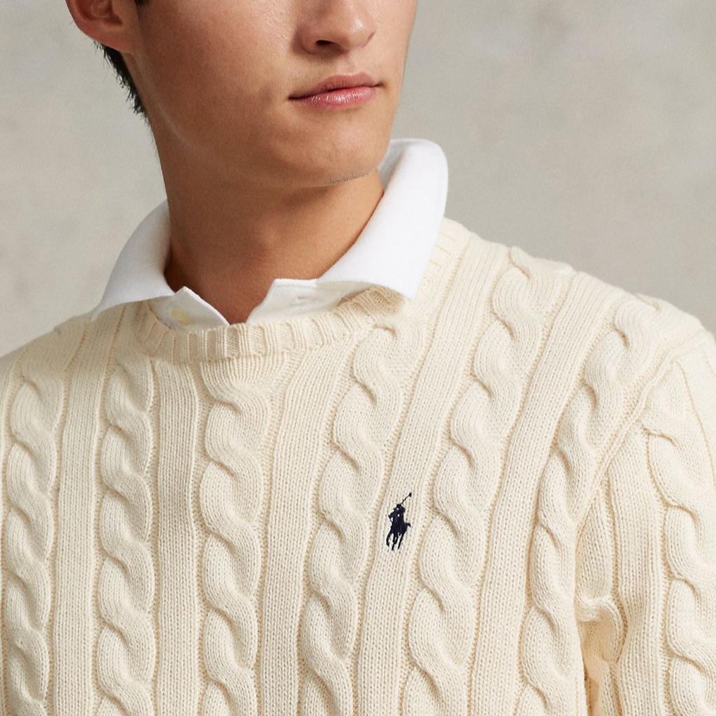 Polo Ralph Lauren SS22 Solid Logo Embroidered Cable Knit Crew Neck Sweater Men sweater Beige 710775885-024