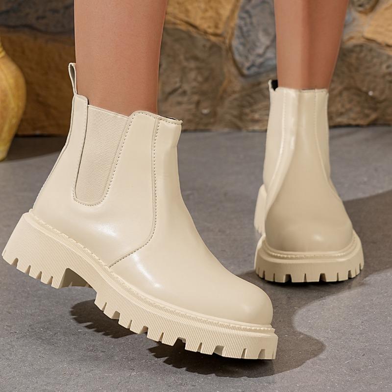 Fashion 2025 Autumn Winter Women's Boots Platform Warm Waterproof Leather Round Toe Mid Heel Rubber Outsole Fashion Boot