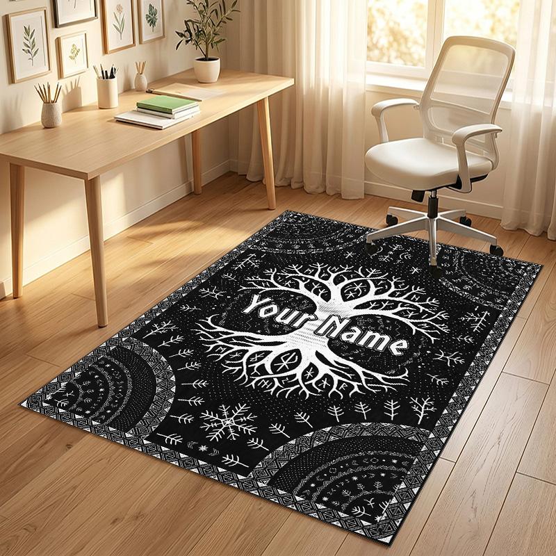 Tree Life Theme Soft Crystal Velvet Rug Custom Name & Text Print Non Slip Floor Rug for Bedroom Living Room