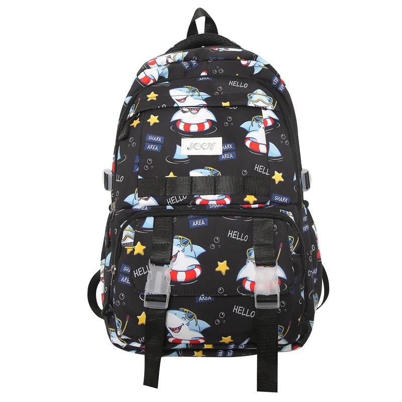 Cute Cartoon Shark Swimming Circle Star Pattern Student Backpack For School Use