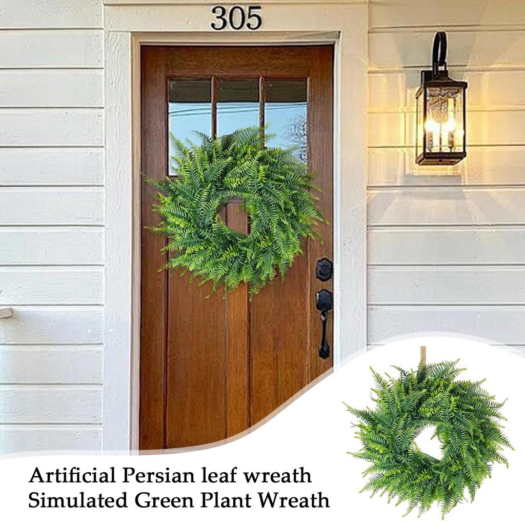 Artificial Fern Wreath for Front Door Indoor Outdoor Decorative Faux Greenery Wreath for Home Office Wall Hanging Decor 18 Inch Diameter