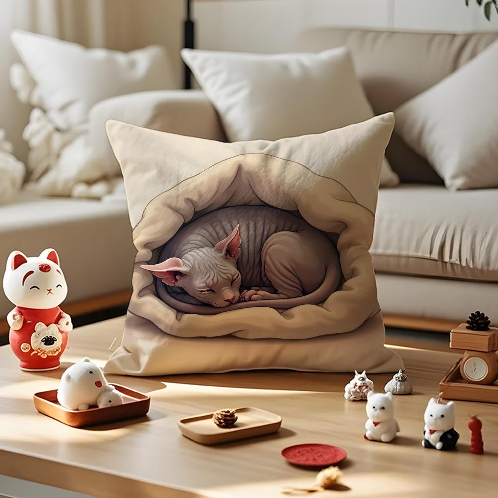 Sphynx Cat Cushion Cover Anti-dustmite Pillowcase Invisible Zipper Silky Short Plush Sofa Cushion Cover