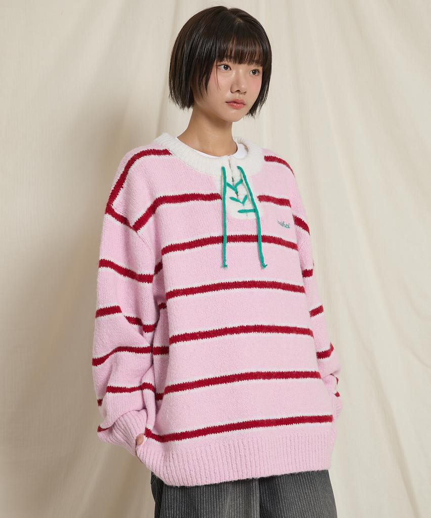 WAIKEI Striped Boucle Knit Pink