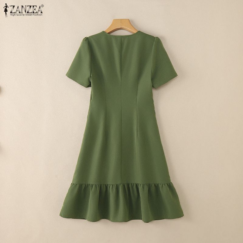 ZANZEA Women Summer V-Neck Short Sleeve Casual Ruffles Dress