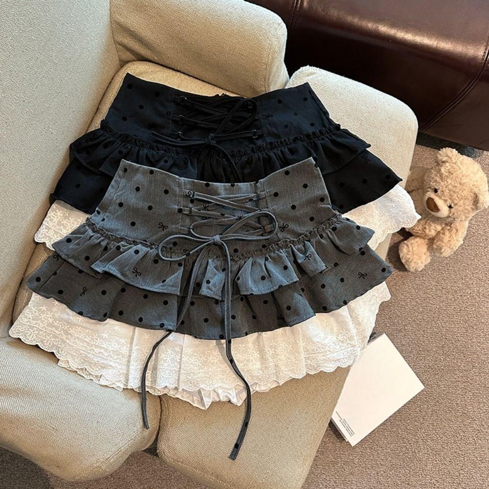 

Dot Short Puff Skirt Sweet A-line Cake Shirt Short Fashion Mini Cake Skirt Ladies M серый
