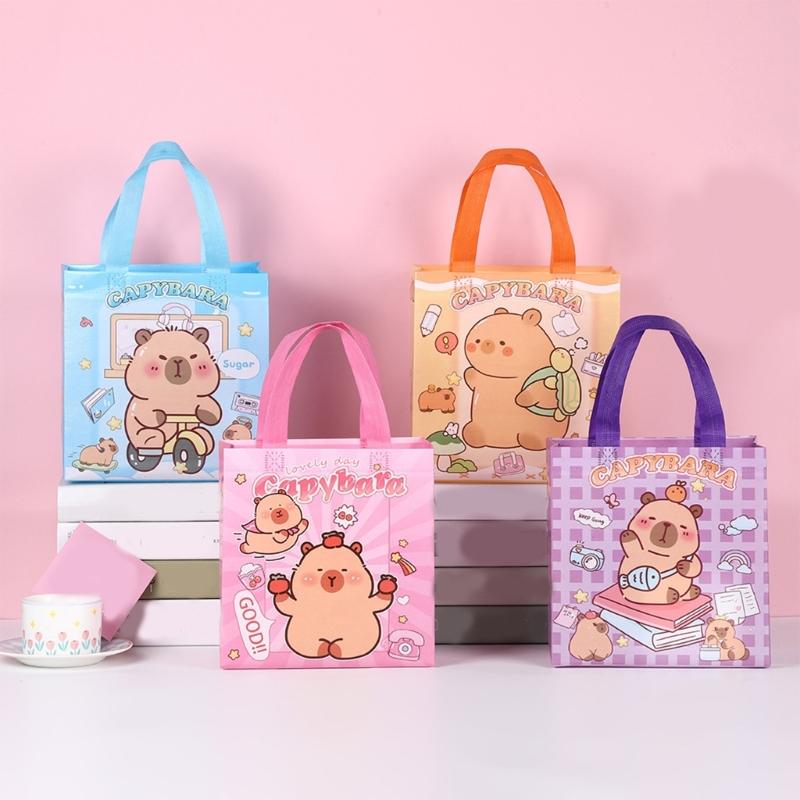 Cartoon Shopping Bag 9x9x4Inch Nonwoven Fabric Bags with Handle Carring Bag For Wedding Bridal Showers Retail Packaging