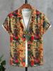 Men's Tribal Print Button-Up Shirt - Loose Fit Short Sleeve Collar Summer Top with Tribal Patterns, Breathable Polyester Beach Shirt Suitable for