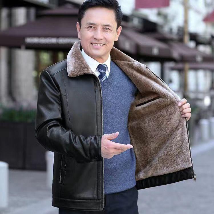 

Men s Winter Plus Velvet Thick Leather Jacket - Dad and Grandpa Style Warm Coat for Middle-Aged & Elderly 185/58 (80-87.5 kg)