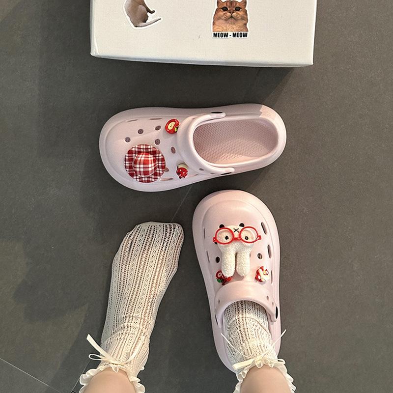 Cute cartoon doll thick-soled heightening hole shoes, summer fashion and leisure versatile two wear bag head slippers