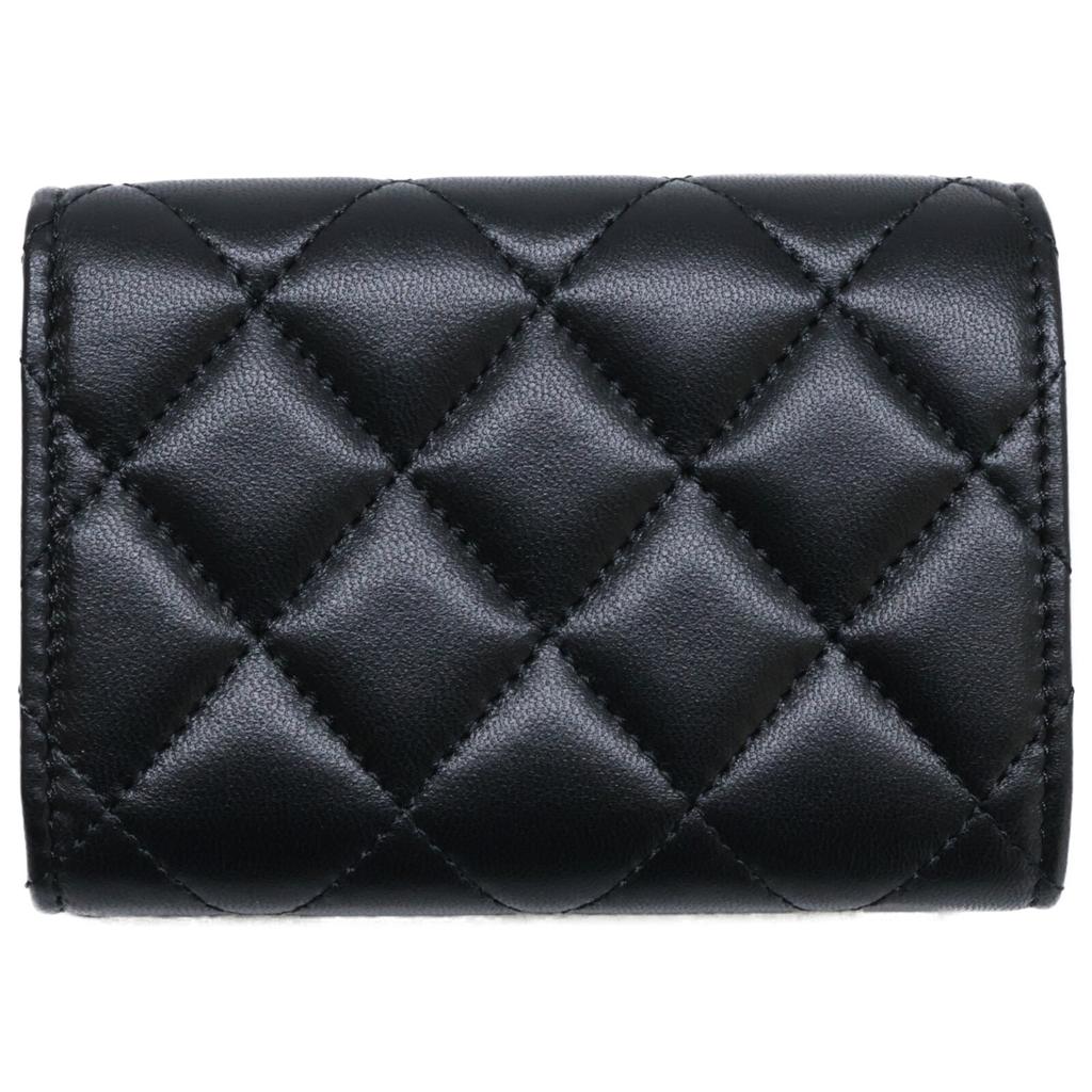 CHANEL AP3808 Matelassé Lambskin Pearl CC Logos Small Flap Wallet Tri-fold wallet (with Coin Pocket) Black/GDHardwareUsed