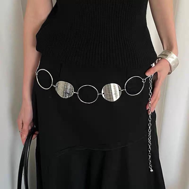 Fashionable Metal Round Disc Splicing Women'S Waist Chain Dress Decoration Body Chain Jewelry Accessories