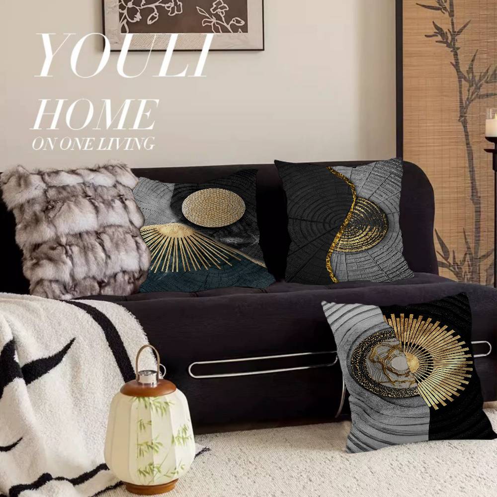 Abstract Golden Black Wood Texture Pillow Cushion Cover Pillowcase Living Room Sofa Home Decor Customized