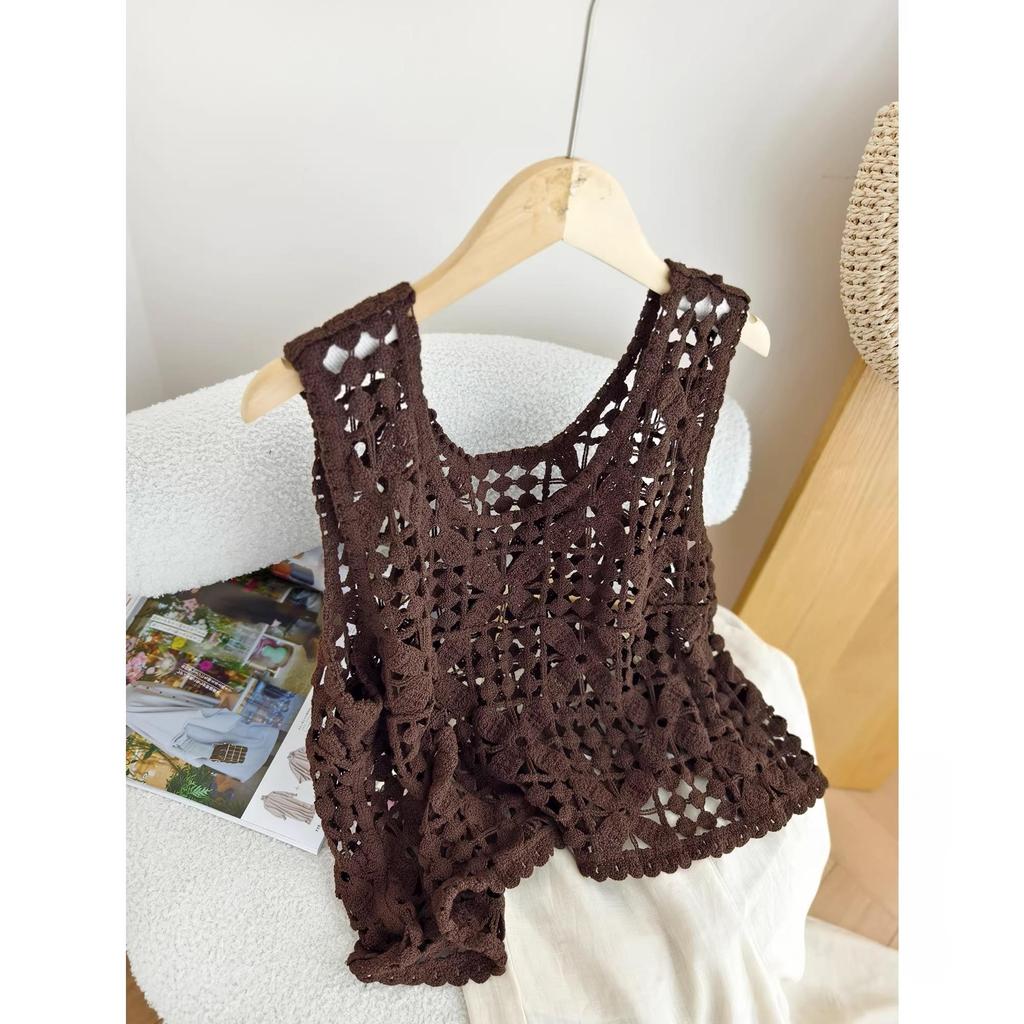 DIMANAF 2026 T-Shirt Women Knitting Lace Vest O-Neck Hollow Summer Style Basic Tops Tees Loose Clothing