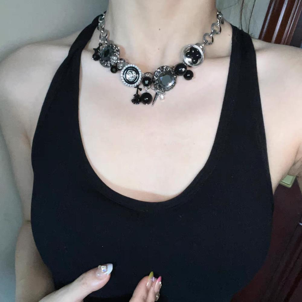 Crystal Rhinestone Beads Necklace Flower Clavicle Chain Choker Charm Gothic Necklace  Party