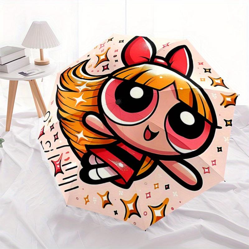 

1pc Powerpuff Girls Automatic Opening/Closing Umbrella - Portable 3-Fold Design, 8-Bone Iron Frame Outdoor Umbrella, Festival Gift for Fans, Trav