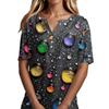 Women's T Shirt Tee Print Button Short Sleeve Daily Weekend Fashion Basic V- Neck Regular Top