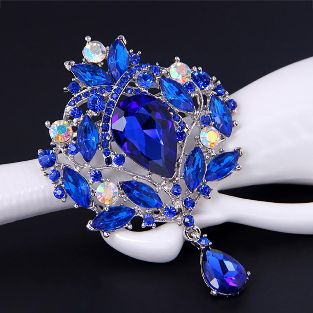 Damers Underbar Lyx Blomma Teardrop Strass Hänge Cocktail Broschnål