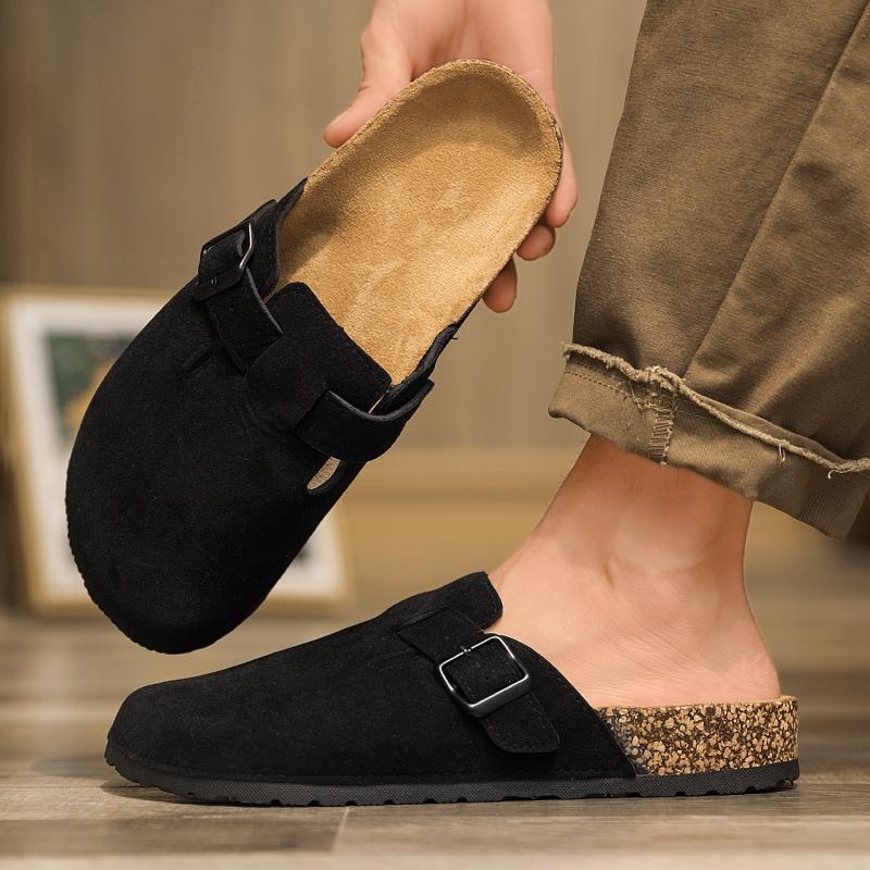 Fashion Plus Size 47 Men Half Shoes Casual Loafers Cork Clogs Slippers Fashion Suede Slip-on Flat Sandals soft-Soled Casual Sandals
