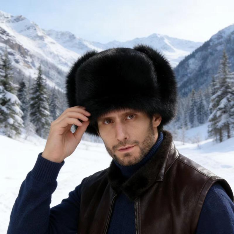 Winter-Imitatfell Herren Zugkopfmütze verdickt warm für Mittel- und Alt-Ohrenschutz Kälteschutzmütze