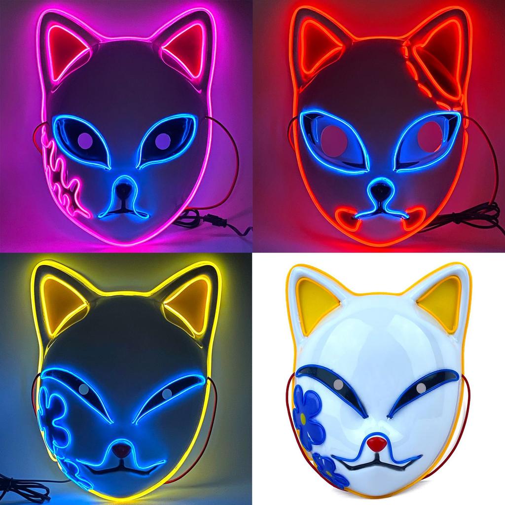 Halloween Cat Face Mask for Women Halloween Glow LED Masks Anime Cosplay Masks Halloween Christmas Party Lighting Cat Masks