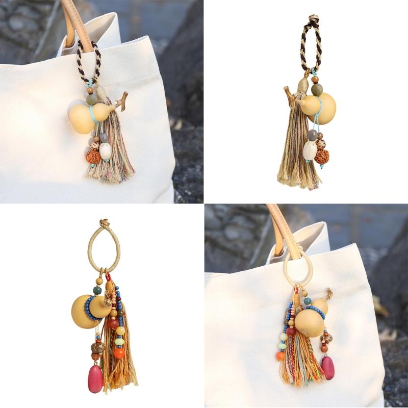 Handwoven Bottle Gourd Tassels Keychain with Natural Cotton Rope Symbolizing Fortunes Keyring Accessories