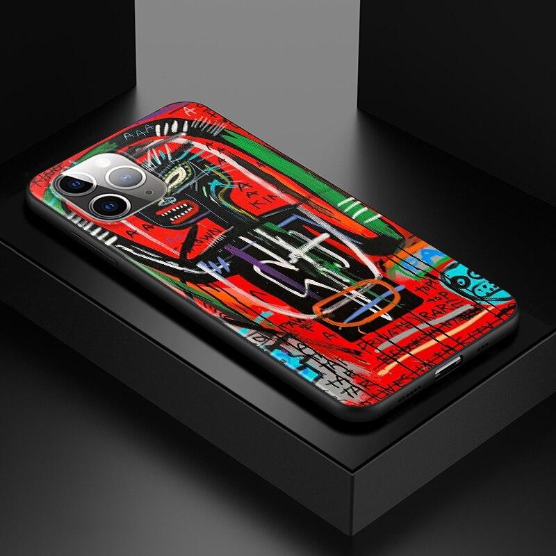 Jean Michel Basquiat Art Graffiti For Apple iPhone 13 12 11 SE XS XR X 7 8 6 5 S Mini Plus Pro MAX 2020 Soft Black Phone Case