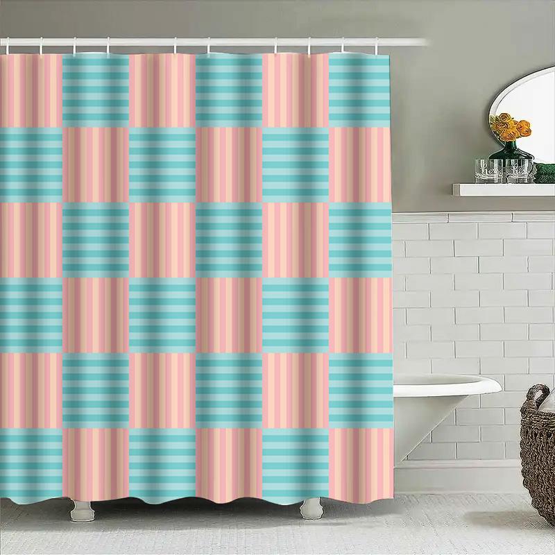 Blue Pink Striped Shower Curtain Bathroom Decor 3D Printed Waterproof Polyester Fabric Shower Curtains With Hook Rings For Home