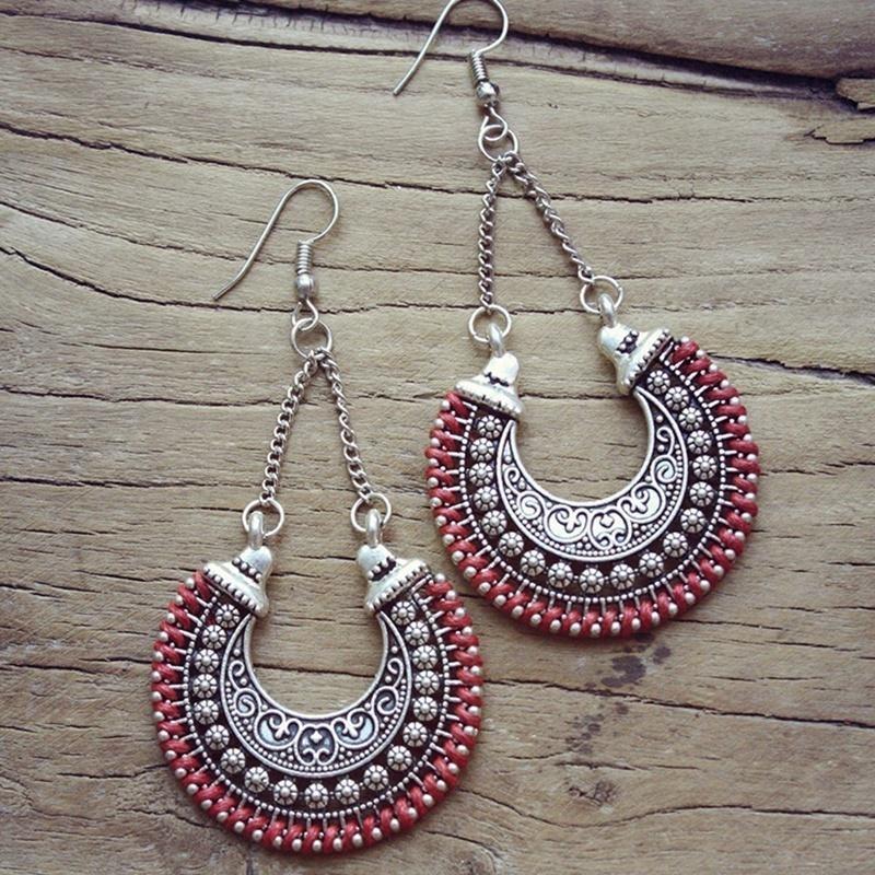 Tibetan Jewelry Vintage Drop Earrings Handmade U Shape Dangle Earrings for Women Brincos Fashion Ethnic Earrings