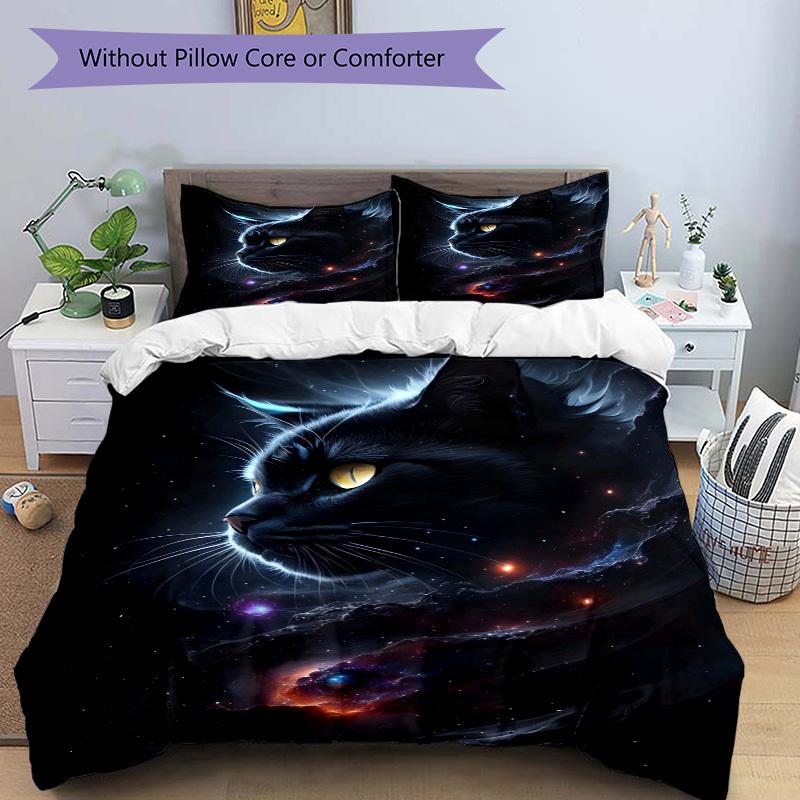 3pcs Anime Cat Galaxy Bedding Set - Includes One Quilt Cover and Two Pillowcases (No Fillers) - Perfect for Bedroom Decor and Guest Room Acc