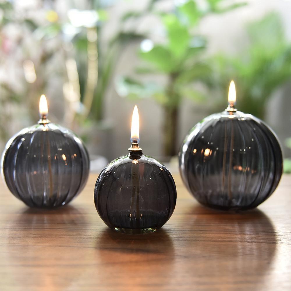 Set of 3 Modern Simple Striped Refillable Glass Oil Lamps Refillable Glass Lantern Nordic Style Home Decoration Accessories