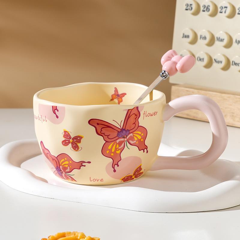 High Value Ins Style Ceramic Cup with Spoon Creative Household Couple Water Cup Gift Box Souvenir High End Sense Mug