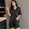 Summer High-End Female Sexy Lace Pajamas Lapel Cardigan Loungewear Set